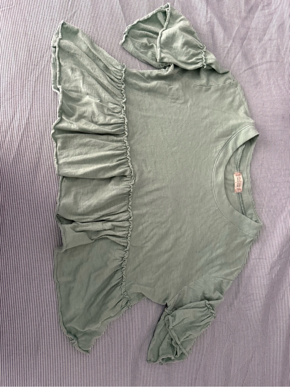 Altar'd State Sage Green Ruffle Hem Crop Top